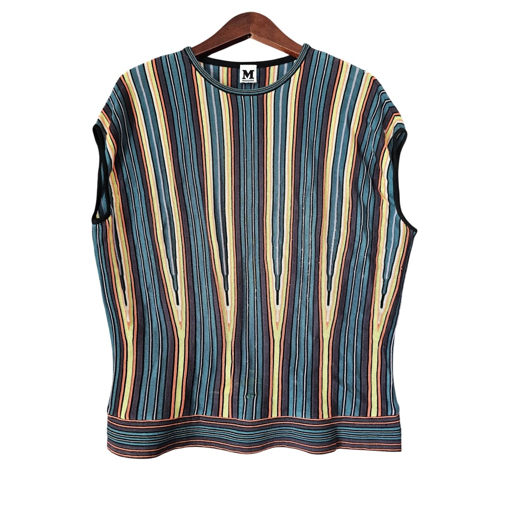 M Missoni Multi Color Vertical Stripe Knit Sleeveless Crew Neck Top XL/EU 50